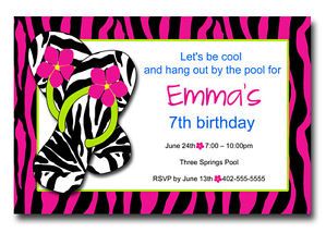 Custom Pool Party Flip Flop Zebra Print Hot Pink Birthday Party