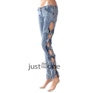 Fashion Sexy Women Ladies Girls Bowknots Cutout Ripped Hollow Jeans Trousers New