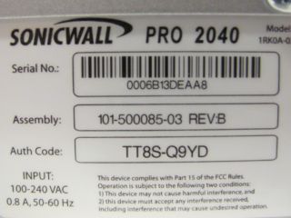 SonicWALL Pro 2040 Firewall Security Appliance Enhanced Unlimited Qty Avail