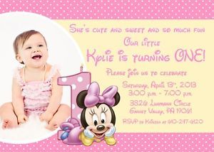 Baby Minnie Mouse First Birthday Printable Birthday Party Invitation
