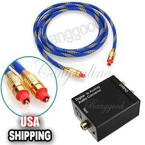 Digital Optical Coaxial Toslink to Analog RCA L R Audio Converter Toslink Cable