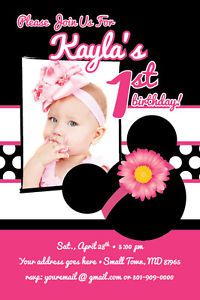 Minnie Mouse Printable 1st Birthday Party Invitation Baby Shower Headband UPRINT