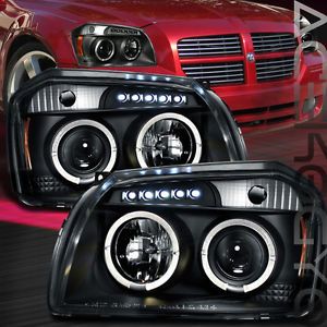 05 06 07 Dodge Magnum Black LED Halo Projector Headlight Pair Replacement