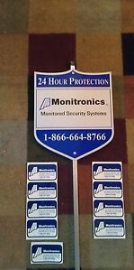 1 Authentic Monitronics Security Alarm System Yard Sign 9 Window Stickers