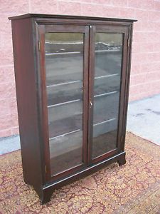 Antique 2 Door Glass Front Solid Mahogany Bookcase Adjustable Shelves CA 1940