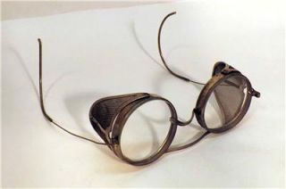 Antique Vtg Saniglass Safety Goggles Glasses Dated 1915 Kings Steampunk Aviator