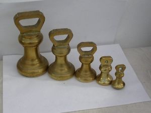 5 Antique Victorian Avery 4lb 2LB1LB Kitchen Brass Bell Butchers Weights Scales