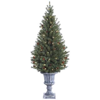 Tori Home 4 Green Noble Pine Artificial Christmas Tree with Cone 70 Clear Lights with Urn