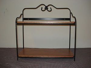 Wrought Iron Bread Rack with Solid Oak Wood Shelves Longaberger Tie On