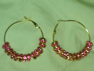 Bling Girls Women Pink Crystals Women Basketball Wives Gold Hoop Earrings Office