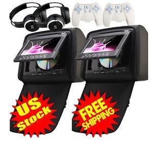 Black Headrest Car DVD Player with 2X Free Wireless  Player Media Player