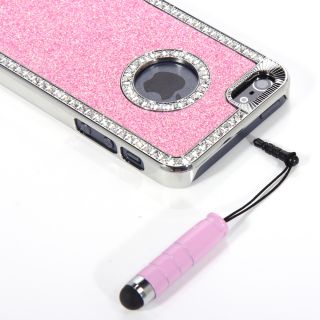 For Apple iPhone 5 Pink Bling Diamond Aluminum Flower Hard Case Cover Stylus
