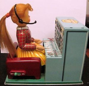 1950s Telephone Switchboard Operator Battery Op Tin Litho Toy Linemar Japan RARE