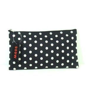 White Small Polka Dot on Black 10" Pouch Makeup Pencil Case Bag Cosmetic Travel