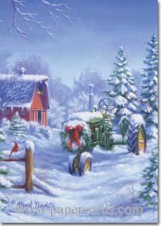 Snow Covered John Deere Tractor 18 Boxed Christmas Cards by LPG Greetings