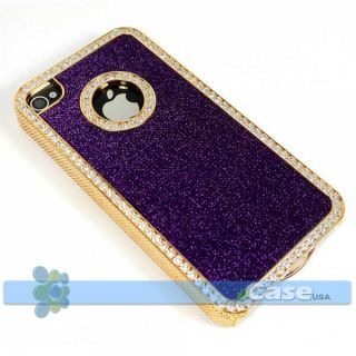 Purple Luxury Glitter Glittery Diamond Crystal Gold Bling Hard Case iPhone 4 4S