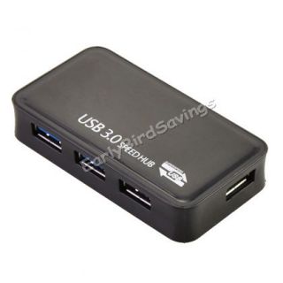Mini Black 4 Port Powered USB 3 0 Hub Super Speed 5Gbps with USB3 0 Cable