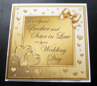 Brother Sister in Law Wedding Day Card 4 Colours