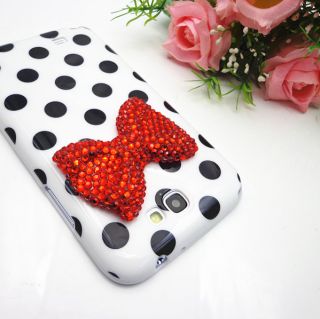 Silicone Black Dots Rhinestone Red Bow for Samsung Galaxy Note 2 N7100 Case
