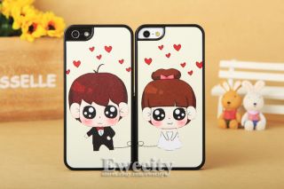 2 Pcs New Lovely Cute Boy and Girl Black Hard Case Cover for Apple iPhone 5 5g