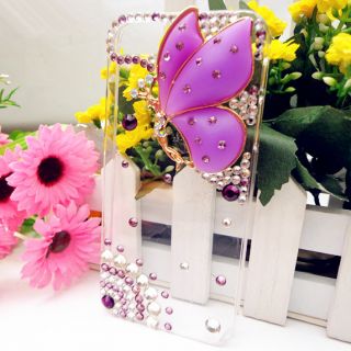 3D Bling Shiny Purple Crystal Butterfly Fairy Angel Case Cover for iPhone 5 5th