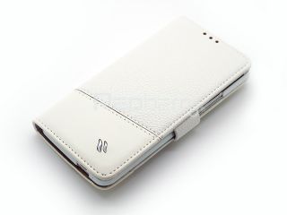 Redberry White Genuine Real Leather Side Flip Case for HTC One M7