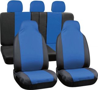 8PC Full Integrated Set Blue Black PU Faux Leather Complete SUV Auto Seat Covers