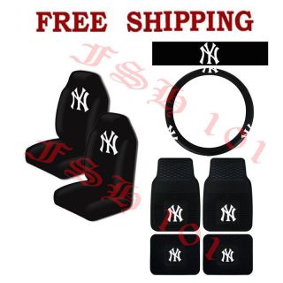 MLB New York Yankees Car Truck Steering Wheel Cover Floor Mats Seat Covers