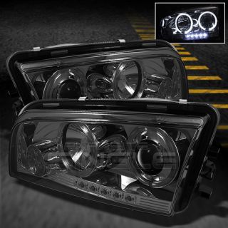 Smoked 06 10 Dodge Charger Dual Halo Projector LED Headlights Lamps Pair Set