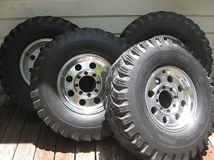 Set 4 9 00 16 Power King Tires Mounted on 16x7 Alum 8 Lug Wheels