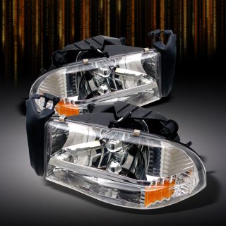 97 04 Dodge Dakota Durango Crystal Headlights w Built in Corner Bumper Lights