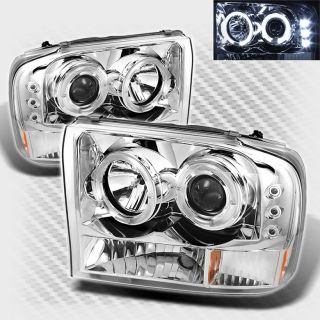 99 04 Ford F250 F350 Super Duty Halo LED Projector Headlights Head Lights Lamp