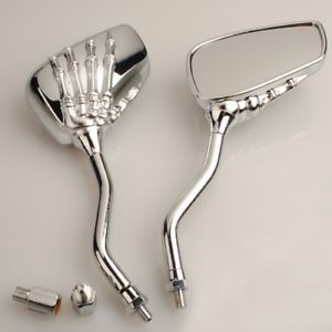 Pair Chrome Motorcycle Chooper Skull Rearview Mirrors 8mm 10mm Claw