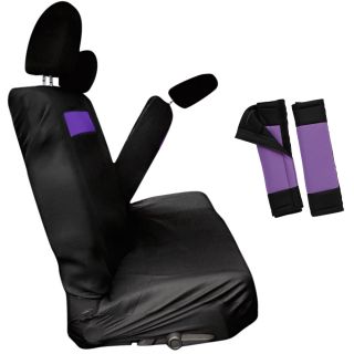 5pc Set Purple Black Low Back Rear Bench Auto Car Seat Cover Plus Head Rests