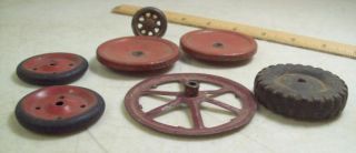 Vintage Antique Toy Truck Car Wheel Tires Parts Lot Steel Cast Iron Rubber