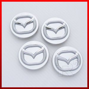 Set of Silver Wheel Center Cap w Chrome Mazda Logo 56mm 57mm 2 3 16 2 1 4