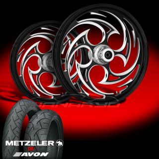 Savage Black Front and Rear Wheels and Tires for 2007 13 Harley Fat Boy