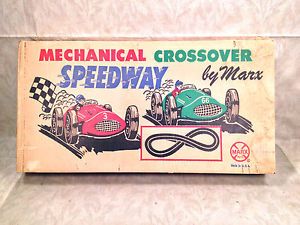 Vintage Marx Mechanical Crossover Speedway Race Set with Original Box 2 Cars