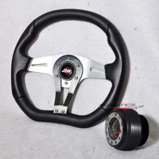 350mm Racing Sports Steering Wheel 6 Bolts Hub Adapter JDM Horn Black Silver