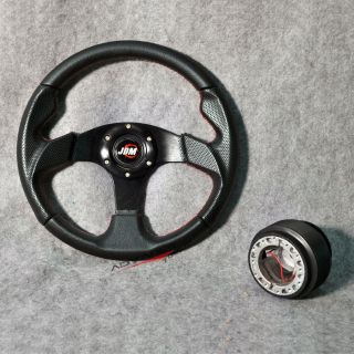 320mm Black PVC Leather Red Stitch 6 Bolt Steering Wheel JDM Horn Hub Adapter