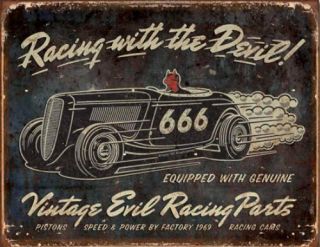 Metal Tin Sign Vintage Evil Racing Parts Garage Sign