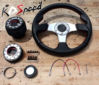 Silver Red Stitch PVC Leather Steering Wheel Hub Quick Release Toyota Pickup BB