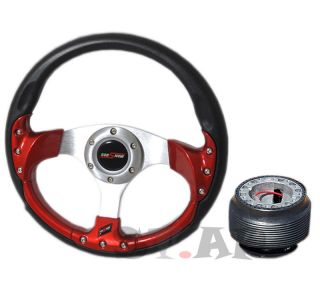 Mitsubishi Godsnow Trim Frame 320mm Racing Steering Wheel Hub Adapter Black Red