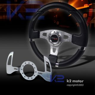 320 mm Black Leather Racing Steering Wheel Shift Paddle Shifter SMG