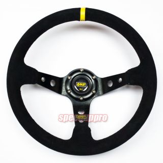 New 350mm Suede Deep Dish Steering Wheel Corsica Style 14" Black OMP Carved