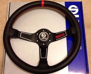 Sparco Black Leather and Red Deep Dish Steering Wheel
