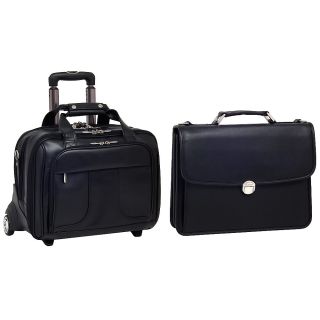 McKlein Chicago Wheeled Leather Laptop Case With Removable Briefcase Black