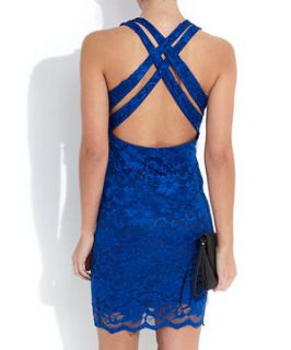 Blue Lace X Back Bodycon Dress