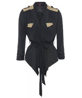 Mandi Black and Gold Sequin Panel Belted Blouse