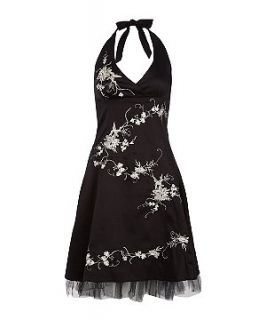 Mandi Black Embroidered Halterneck Prom Dress